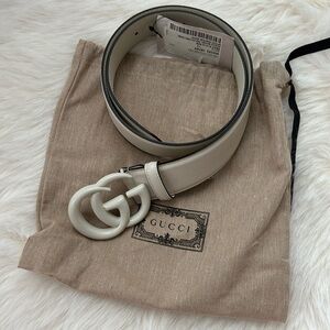 Gucci Calfskin Azalea Monochrome Double GG 40mm Belt Mystic White